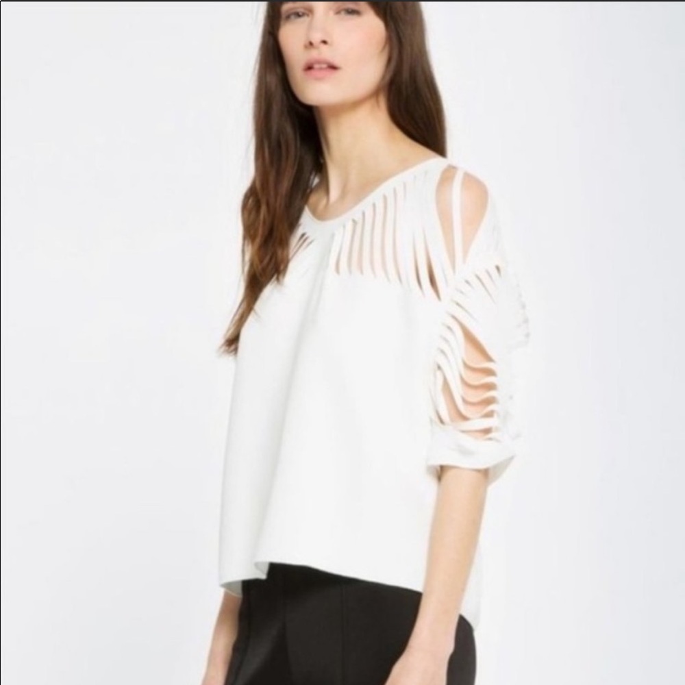 NWOT Sandro laser cut white blouse Size 3